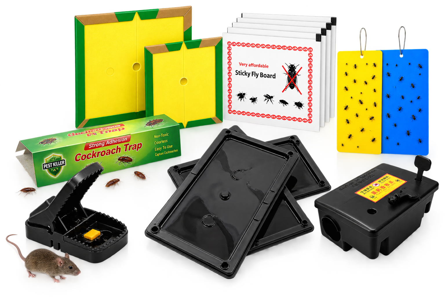 Pest control products including glue boards, traps and bait stations